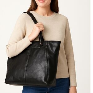 Black Vegan Leather Unisex Maxi Tote Shoulder Bag 15x18